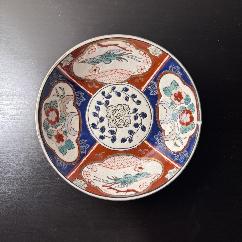Satsuma Porcelain Plate Floral Blossoms Blue Bird Decorative Purpose